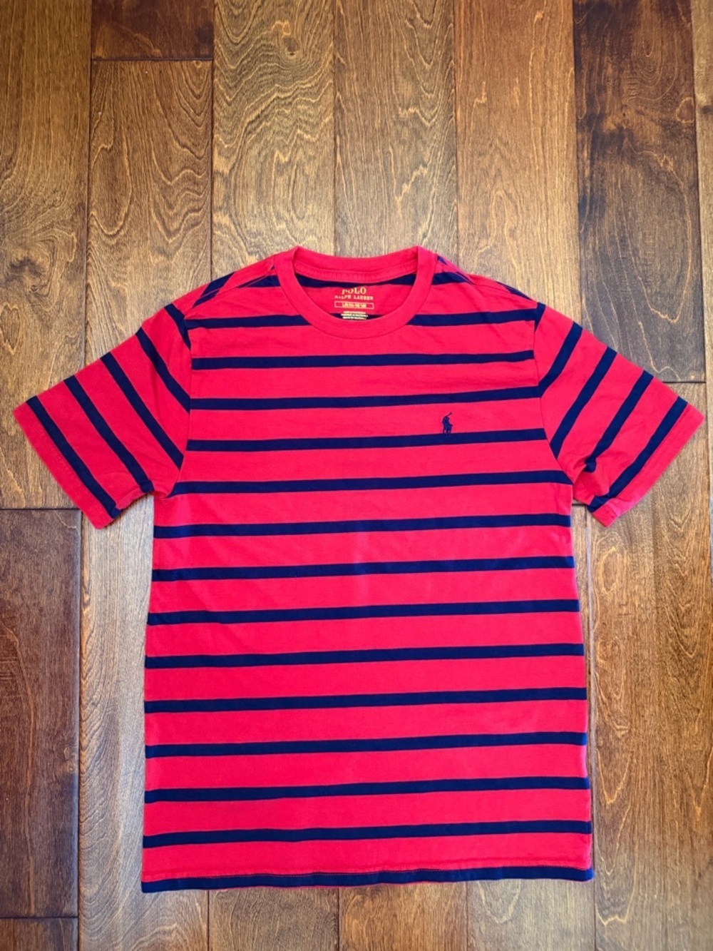 Polo Ralph Lauren Boys Red Navy Striped Navy Pony Logo T-Shirt L (14-16)